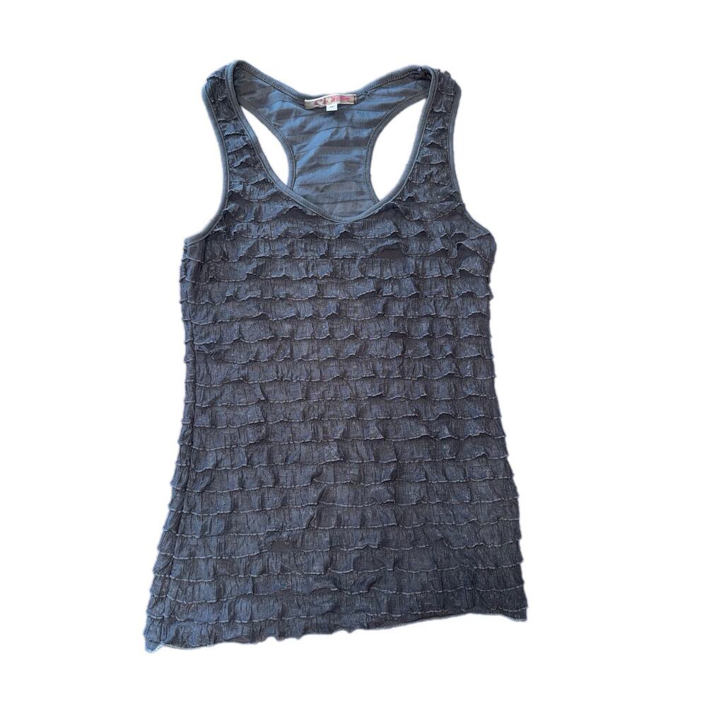 Vintage Julie’s Closet Solid Grey Women Medium Tiered Ruffle Sleeveless Tank Top